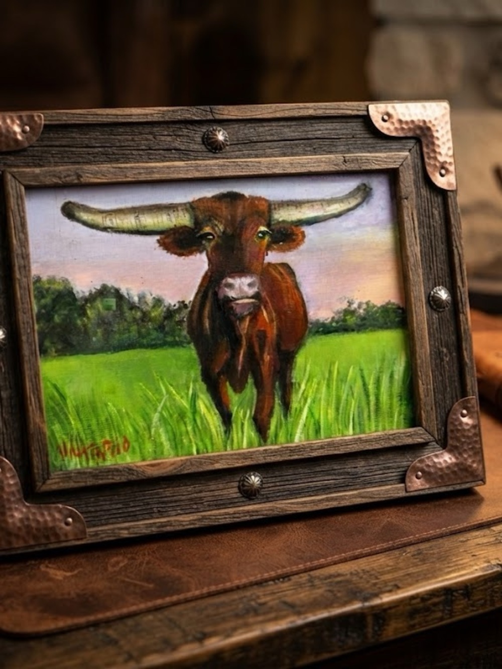 Longhorn Original Acrylic Art hand painted 5 x 7